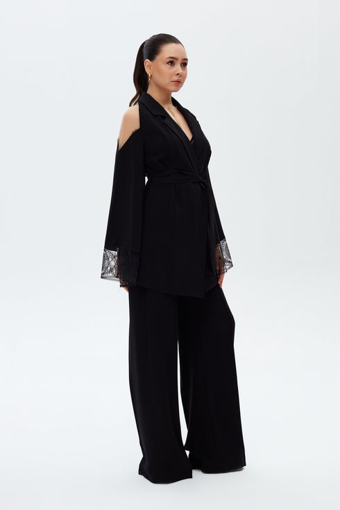 TULLE DETAILED BLACK KIMONO